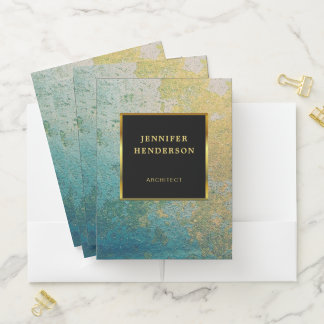 Modernelegant black turquoise gold professional pocket folder