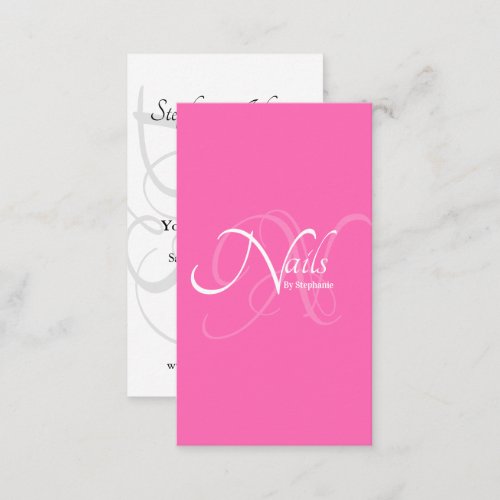 ModernElegant Pink Monogram Typography Nail Artist Business Card