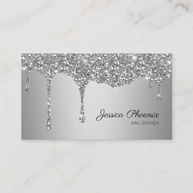 Moderner Glamour Silver Glitzer sinkt Business Card (Front)