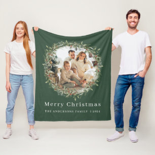 Modernfamily photo Christmas wreath Fleece Blanket
