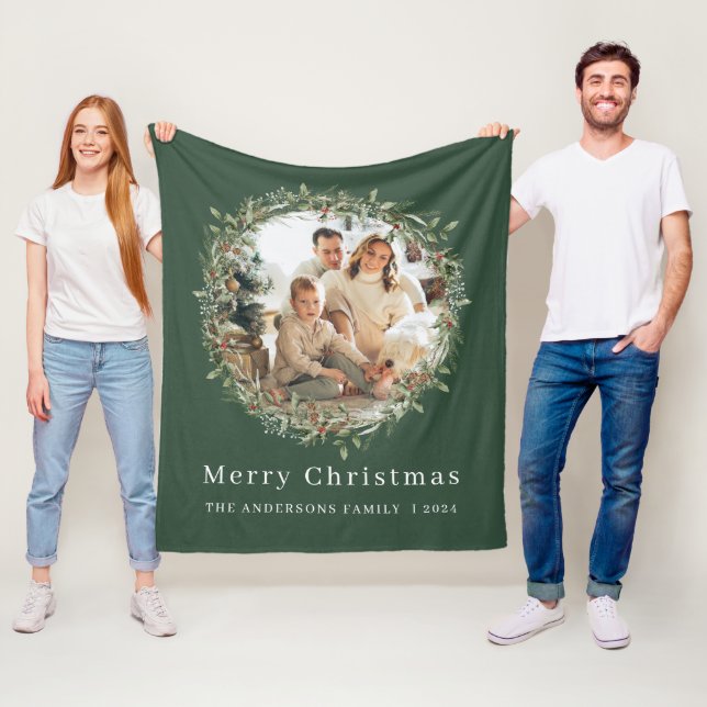 Modernfamily photo Christmas wreath Fleece Blanket (In Situ)