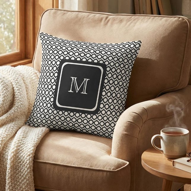 ModernGeometric Monogram Black White Throw Pillow (Creator Uploaded)