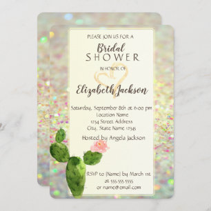 ModernGlitter Bokeh Cactus Bridal Shower Invitation