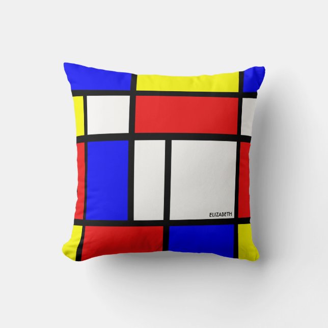 Modernism Red Blue Yellow White Abstract Primary Throw Pillow (Front)