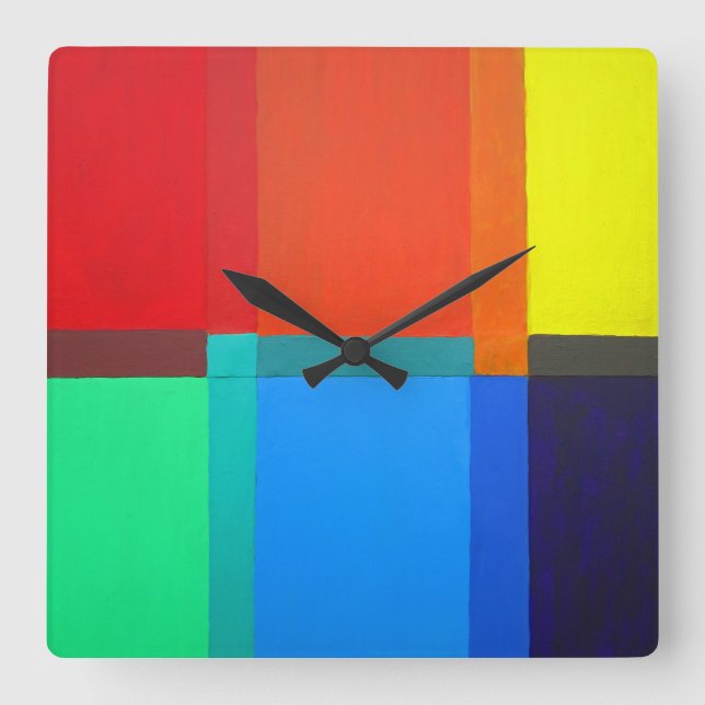Modernist Abstract Art Colour Grid Square Wall Clock (Front)