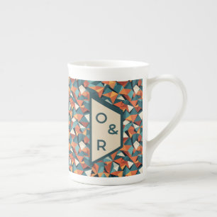 Modernist Facets Prism Orange Teal Custom Bone China Mug