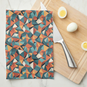 Modernist Facets Prism Orange Teal Kitchen Towel