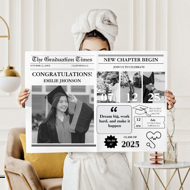 ModernMinimalist College Graduation Newspaper  Invitation (Creator Uploaded)