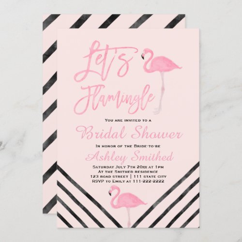 Modernpink flamingo watercolor bridal shower invitation