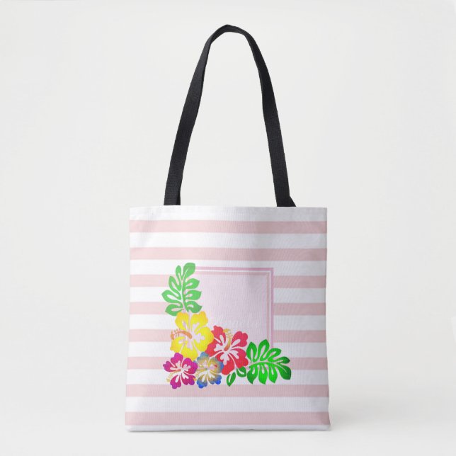 ModernStriped, Hawaii Hibiscus -Personalized Tote Bag (Front)