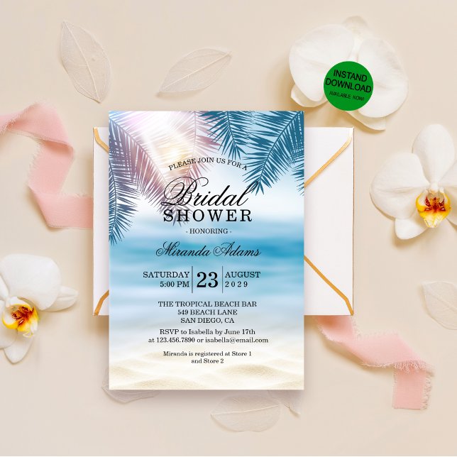 ModernTropical Ocean Summer Beach Bridal Shower Invitation