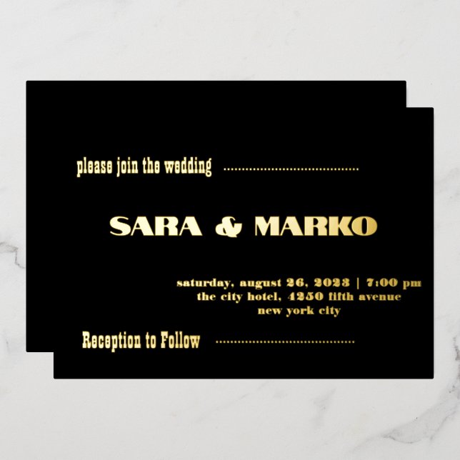 ModernTypography | Minimalist Wedding  Foil Invitation (Front/Back)