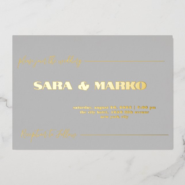 ModernTypography | Minimalist Wedding  Foil Invitation (Front)