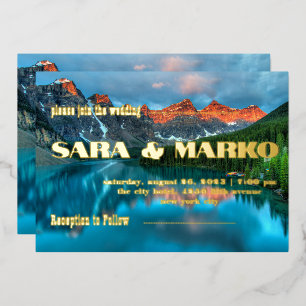 ModernTypography   Mountains Lake Foil Invitation
