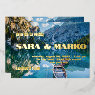 ModernTypography   Mountains Lake Foil Invitation