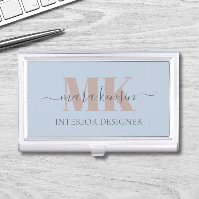 Modert Mocha Mousse Monogram Dusty Blue Business Card Case (Creator Uploaded)