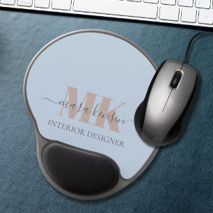 Modert Mocha Mousse Monogram Dusty Blue Gel Mouse Pad