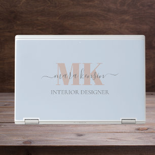 Modert Mocha Mousse Monogram Dusty Blue HP Laptop Skin
