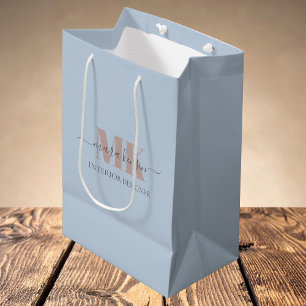 Modert Mocha Mousse Monogram Dusty Blue Medium Gift Bag