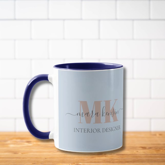 Modert Mocha Mousse Monogram Dusty Blue Mug (Creator Uploaded)