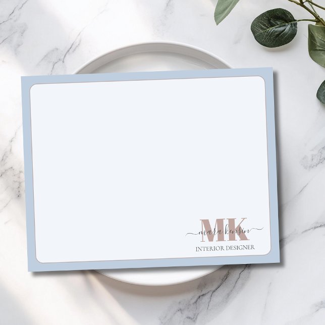Modert Mocha Mousse Monogram Dusty Blue Note Card (Creator Uploaded)