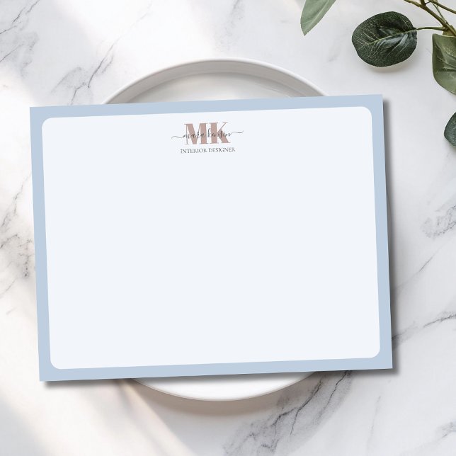 Modert Mocha Mousse Monogram Dusty Blue Note Card (Creator Uploaded)