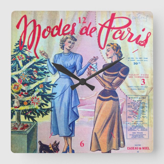 Modes De Paris. Square Wall Clock (Front)
