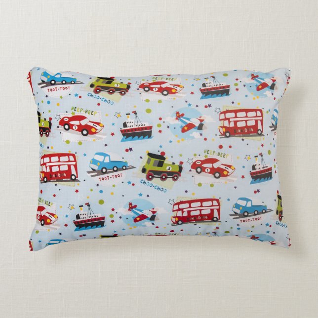 Modes of Transport Pattern Kids Accent Pillow (Front)