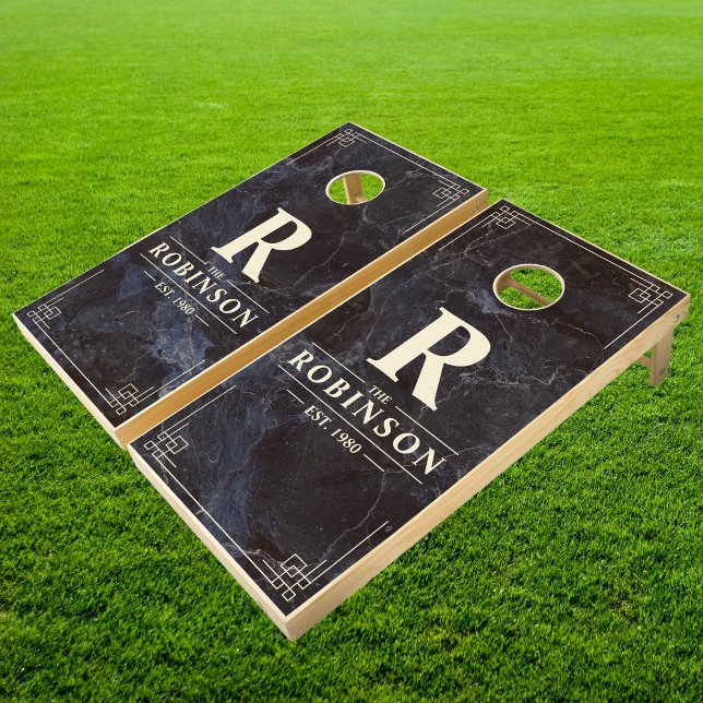 Modest Dark Stone Family Name & Initial Cornhole Set (Creator Uploaded)