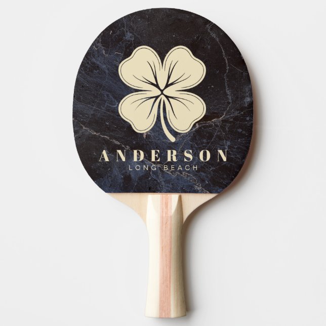 Modest Dark Stone Four Leaf Clover with Name Ping Pong Paddle (Front)