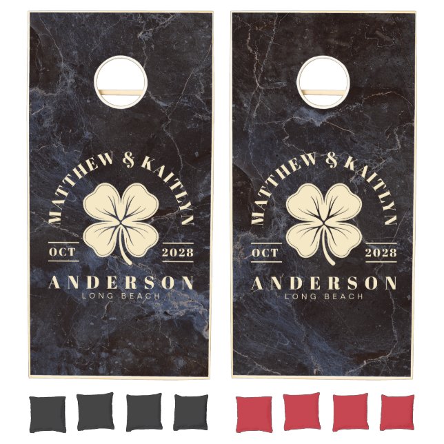 Modest Dark Stone Irish Lucky Clover Wedding Crest Cornhole Set (Set)