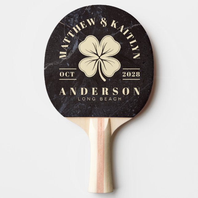 Modest Dark Stone Irish Lucky Clover Wedding Crest Ping Pong Paddle (Front)