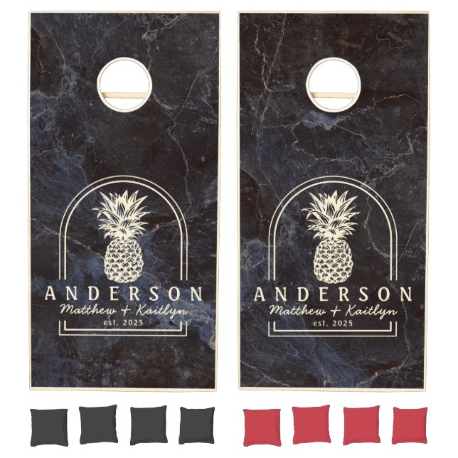 Modest Dark Stone  Pineapple Wedding Arch & Name Cornhole Set (Set)