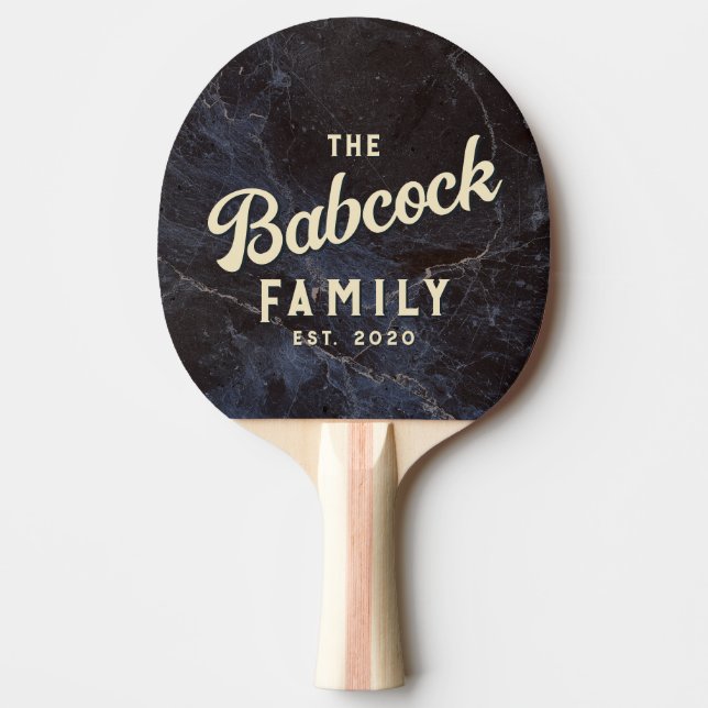 Modest Dark Stone Retro Family Name & Year Ping Pong Paddle (Front)