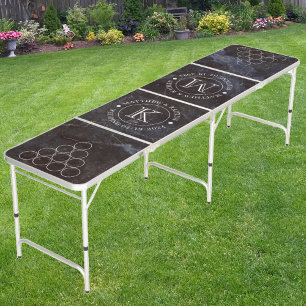 Modest Dark Stone with Name & Initials Beer Pong Table