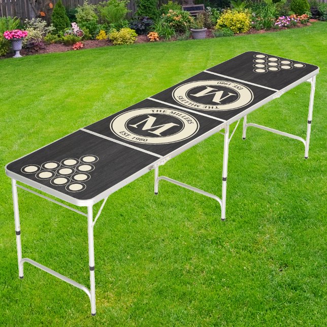 Modest Dark Wood Family Monogram & Name Beer Pong Table (Creator Uploaded)