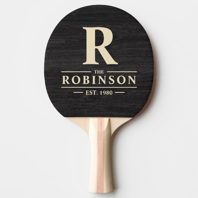 Modest Dark Wood Family Name & Initial  Ping Pong Paddle (Front)
