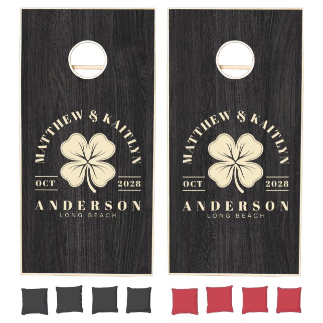 Modest Dark Wood Irish Lucky Clover Wedding Crest Cornhole Set (Set)