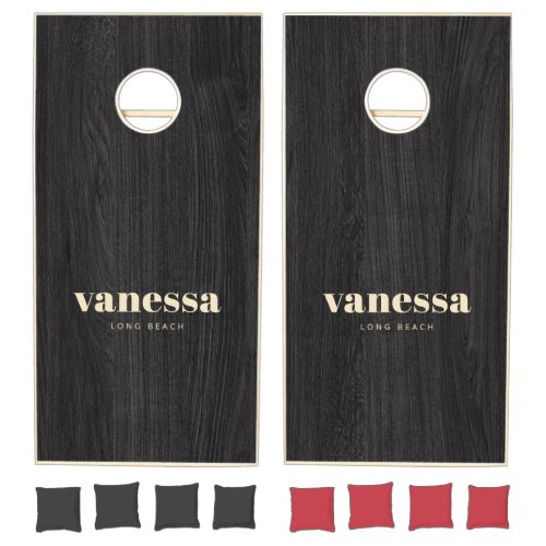 Modest Dark Wood Minimal Modern Classic Name Cornhole Set