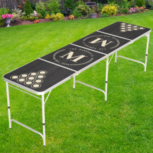 Modest Dark Wood Modern Circle Monogram Beer Pong Table