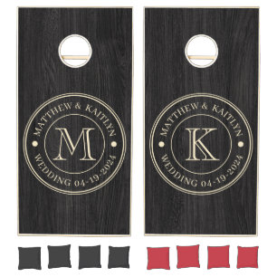 Modest Dark Wood Wedding Monogram Cornhole Set