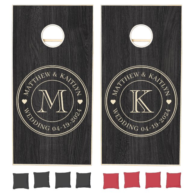 Modest Dark Wood Wedding Monogram Heart Cornhole Set (Set)