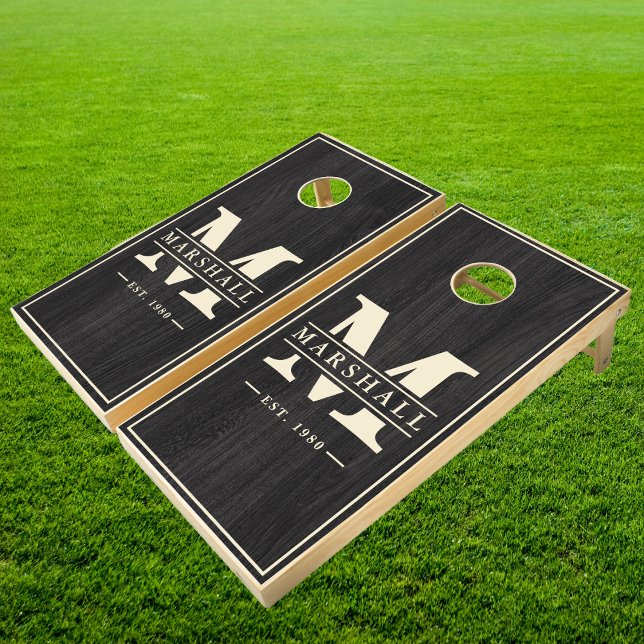 Modest Dark Wood with Name & Initial Cornhole Set (Creator Uploaded)