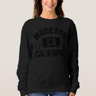 Modesto Ca Gym Style Gray With Distressed Black Pr Sweatshirt