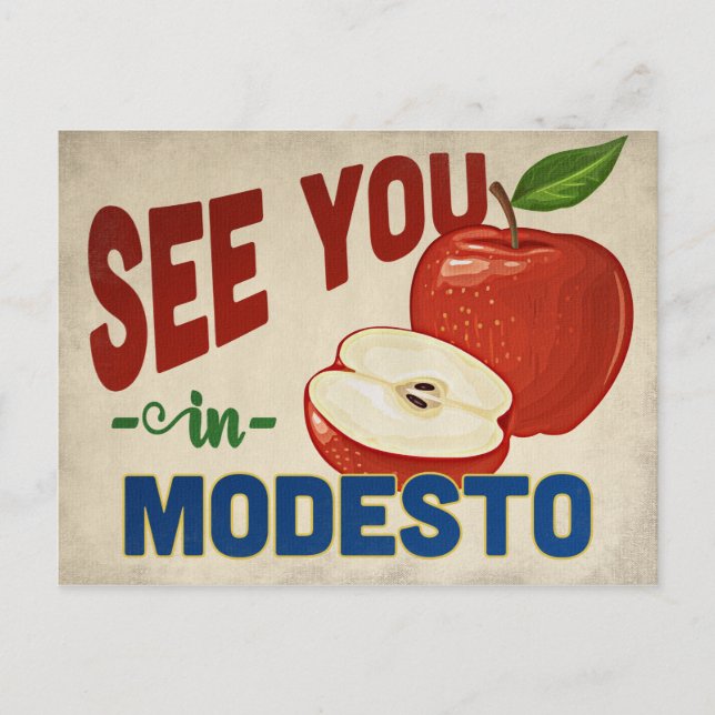 Modesto California Apple - Vintage Travel Postcard (Front)