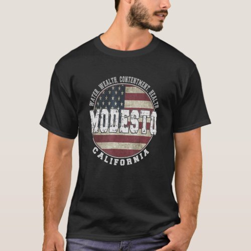 Modesto California Vintage American flag T_Shirt