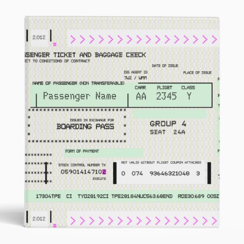 Modify this Airline Boarding Pass 3 Ring Binder