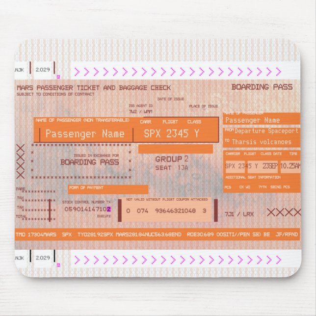 Modify this Space Flight Mars Travel Boarding Pass Mouse Pad (Front)