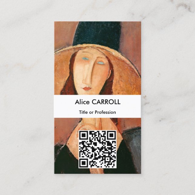 Modigliani - Jeanne Hebuterne Large Hat - QR Code Business Card (Front)