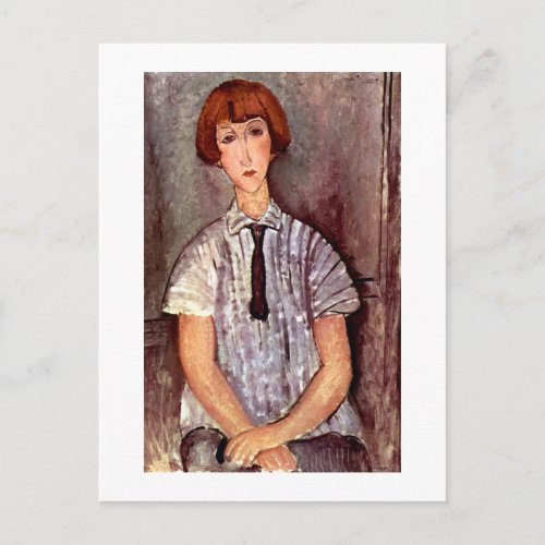 Modigliani portrait Young Girl in Striped Blouse Postcard